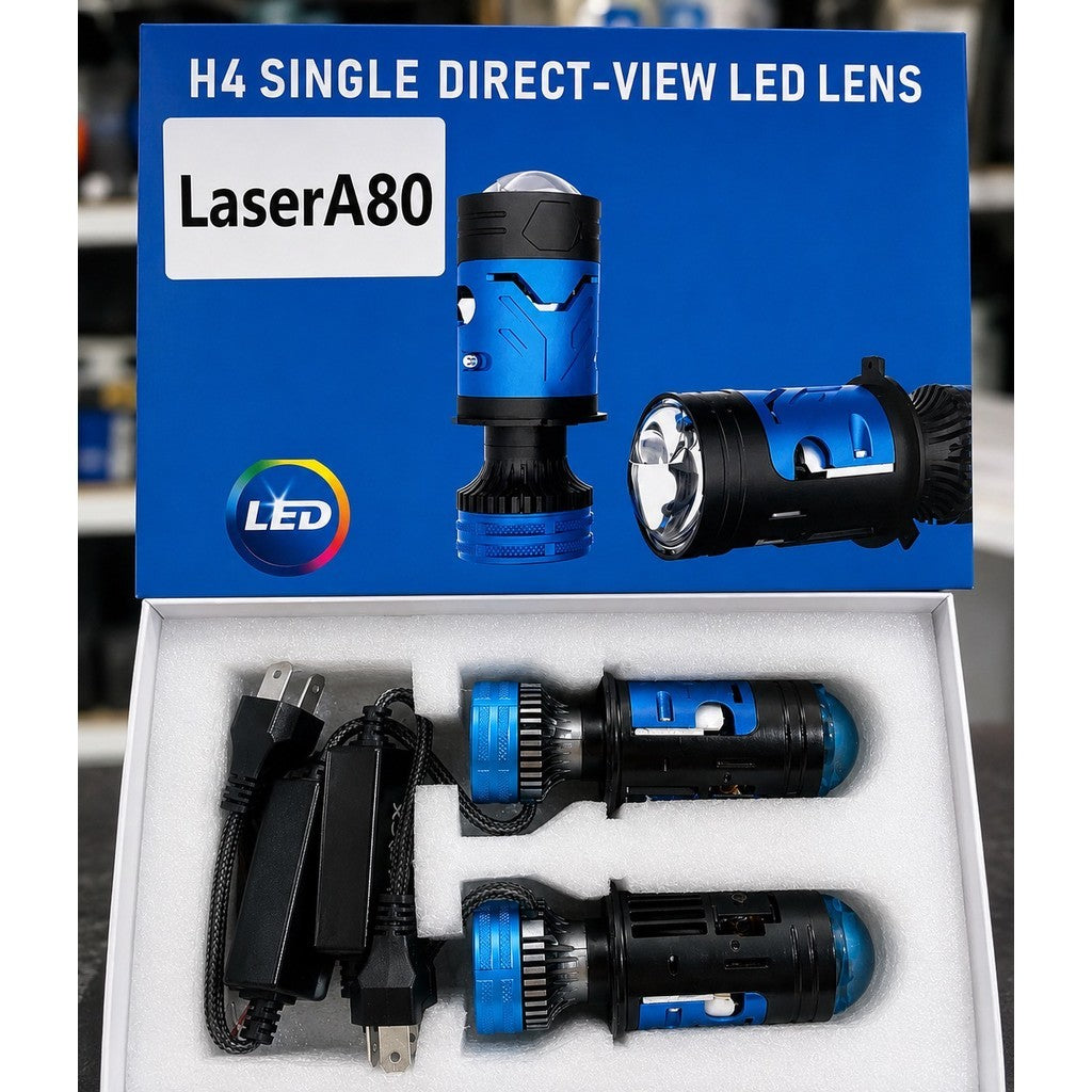 ส่งด่วนจากไทย H4 Projecter Laser A80 ไฟหน้าคุณภาพสูง 100W 18000Lumen แสงสีขาว ผ่าน ตรอ